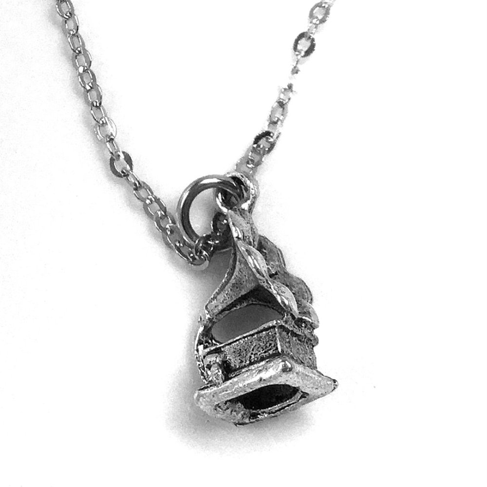 Miniature Music Phonograph Charm Necklace